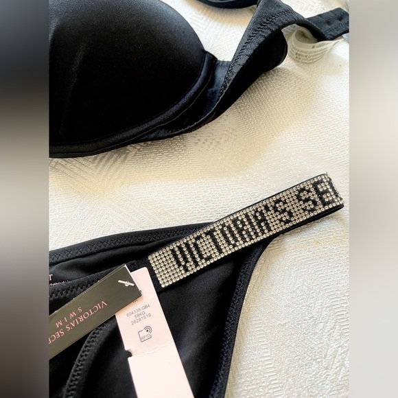 NWT Victoria’s Secret Very Sexy Black Push-Up Shine Strap Bra & Bikini Set 36C/M - Picture 6 of 8